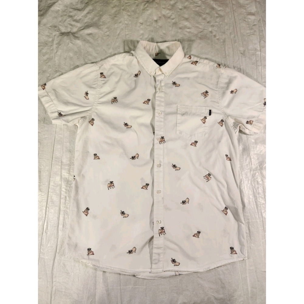 Molokai Surf Co Pug Dog Button Down Shirt Large L Short Sleeve Pug Dad Puppy